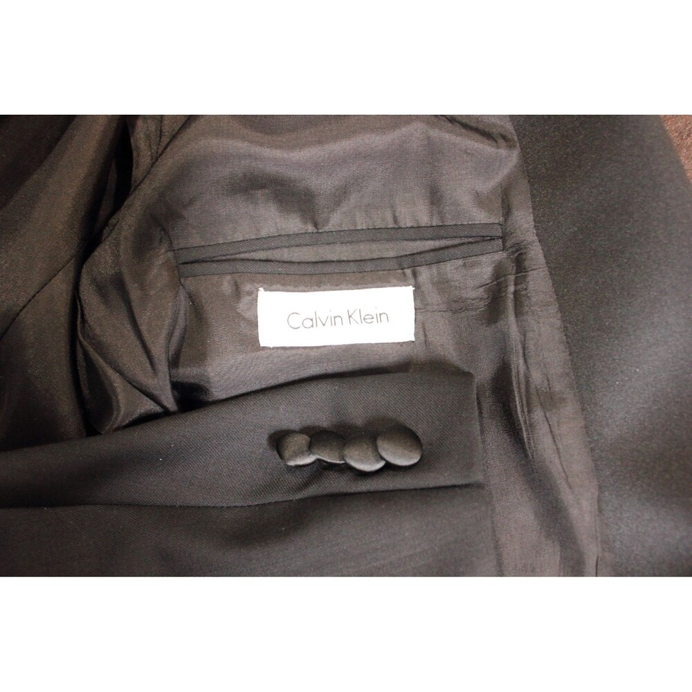 Calvin Klein Tuxedo 2 Pc Suit Mens Black 2 Btn Wool 46L Flat Front 42" Waist - Picture 11 of 11